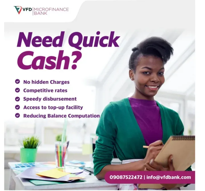 VFD Microfinance Bank — Loans, “Need quick cash?”