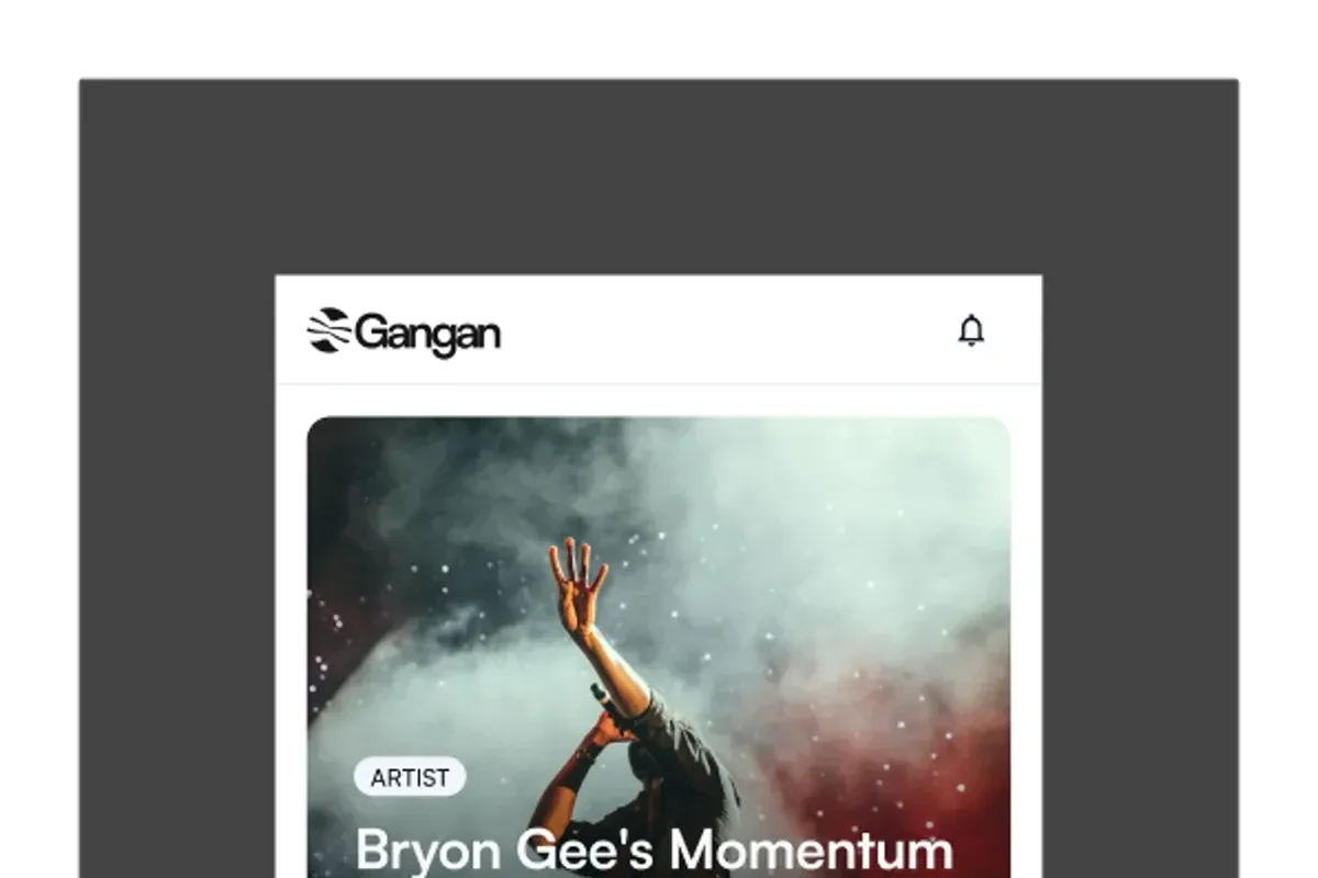 The Gangan fan feed: a featured artist spotlight with a release carousel and discovery sections.